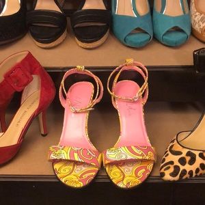 Pink ankle tie heels